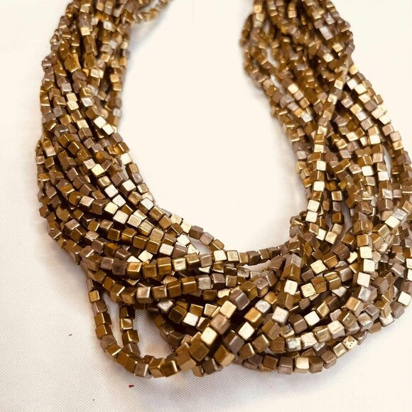 Vintage Multi Strand Metallic Cube Bead Necklace Gold Tone 46–51 cm - Picture 13 of 16